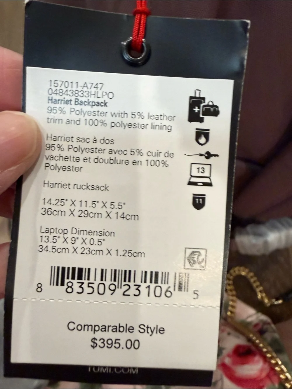 Tumi Harriet Backpack in Mauve Pink Fits 13” Laptop Leather Handle Gunpowder